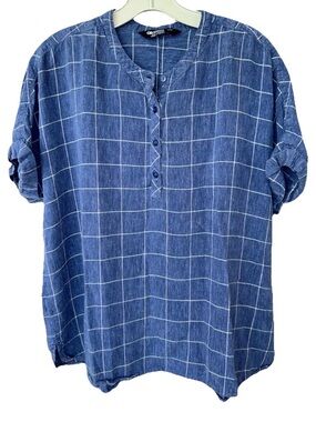 Outdoor Research Women’s Hemp Tencel Henley Top Blue Windowpane M